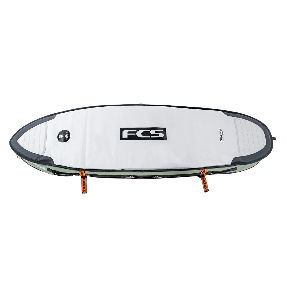 Underside of the FCS Travel 2 Shortboard/Fish cover, showing the light-coloured panel and reinforced edges.