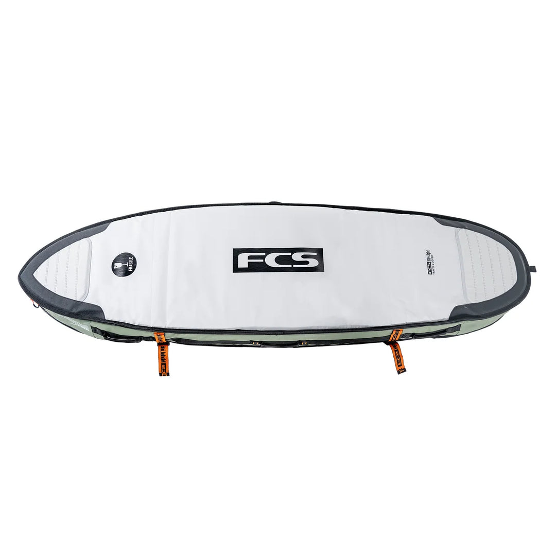 Underside of the FCS Travel 2 Shortboard/Fish cover, showing the light-coloured panel and reinforced edges.