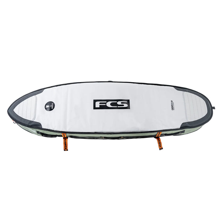Underside of the FCS Travel 2 Shortboard/Fish cover, showing the light-coloured panel and reinforced edges.