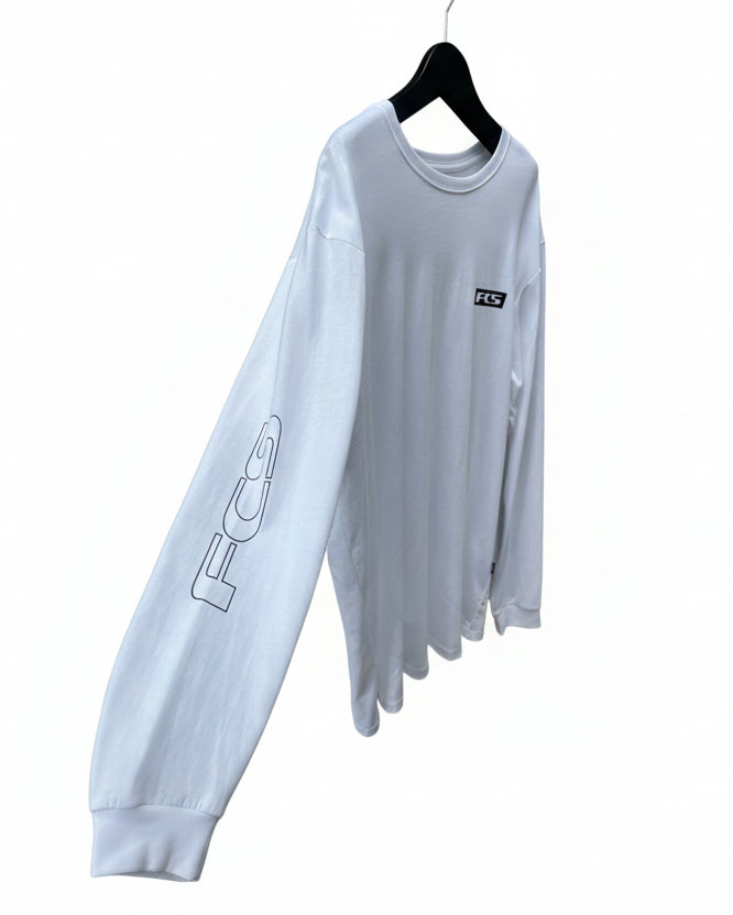 White long-sleeve shirt with 'FCS' logo on a white background