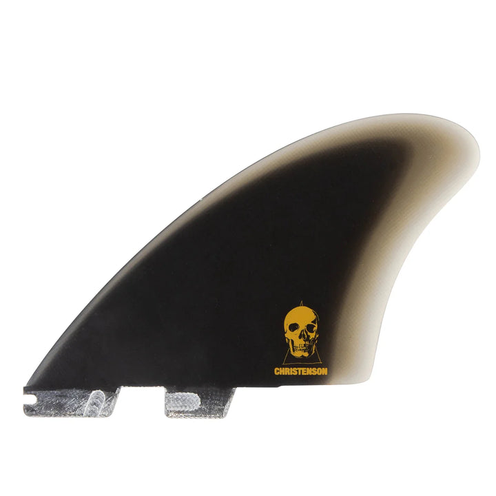 Surfboard fin with a skull design and &