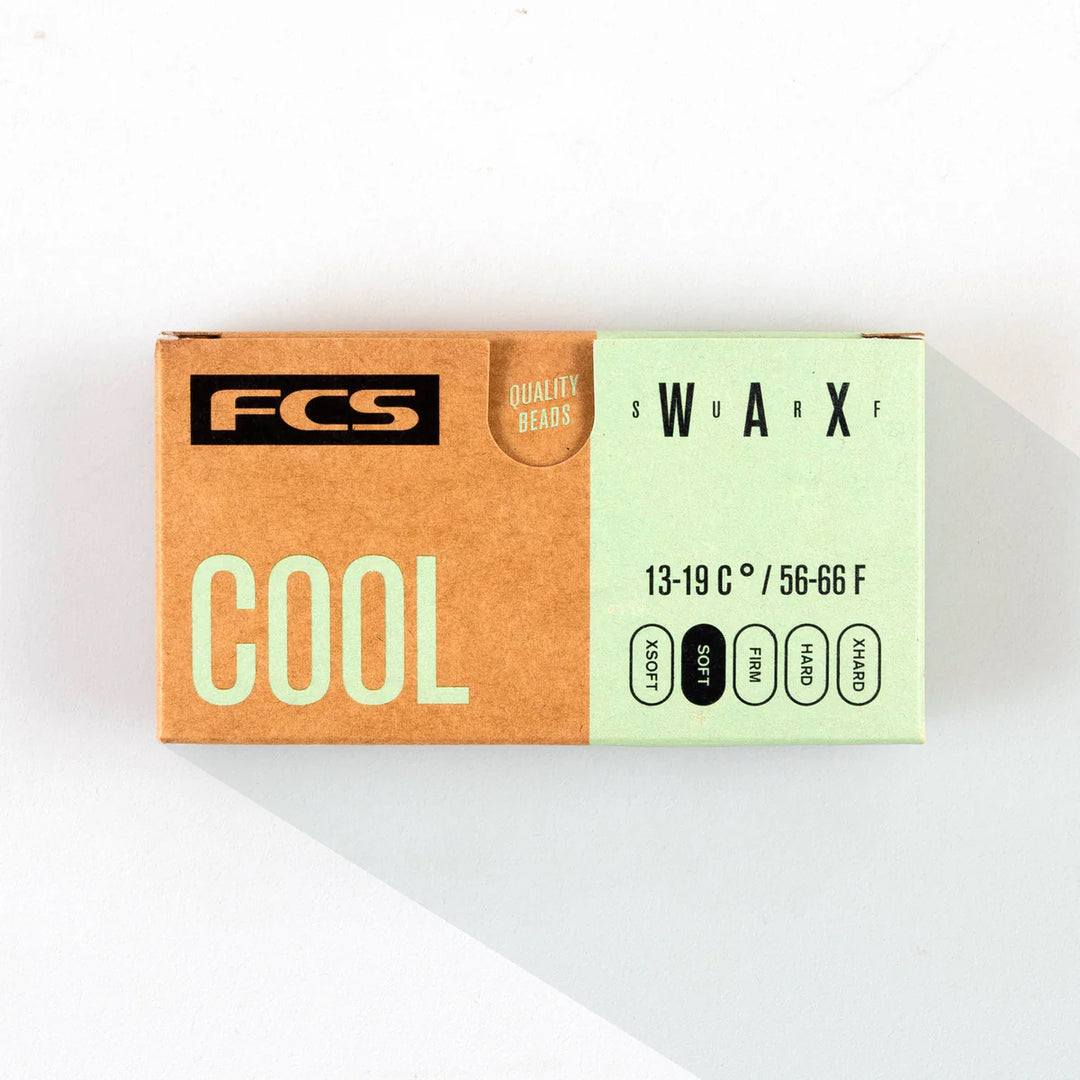 FCS wax packaging with 'Cool' and temperature information on a white background