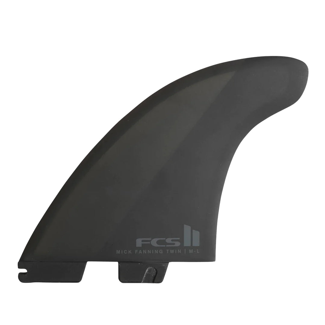 Black surf fin with FCS logo on a white background