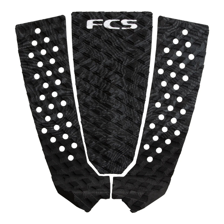 Black surfboard tail pad with grey patterns and &