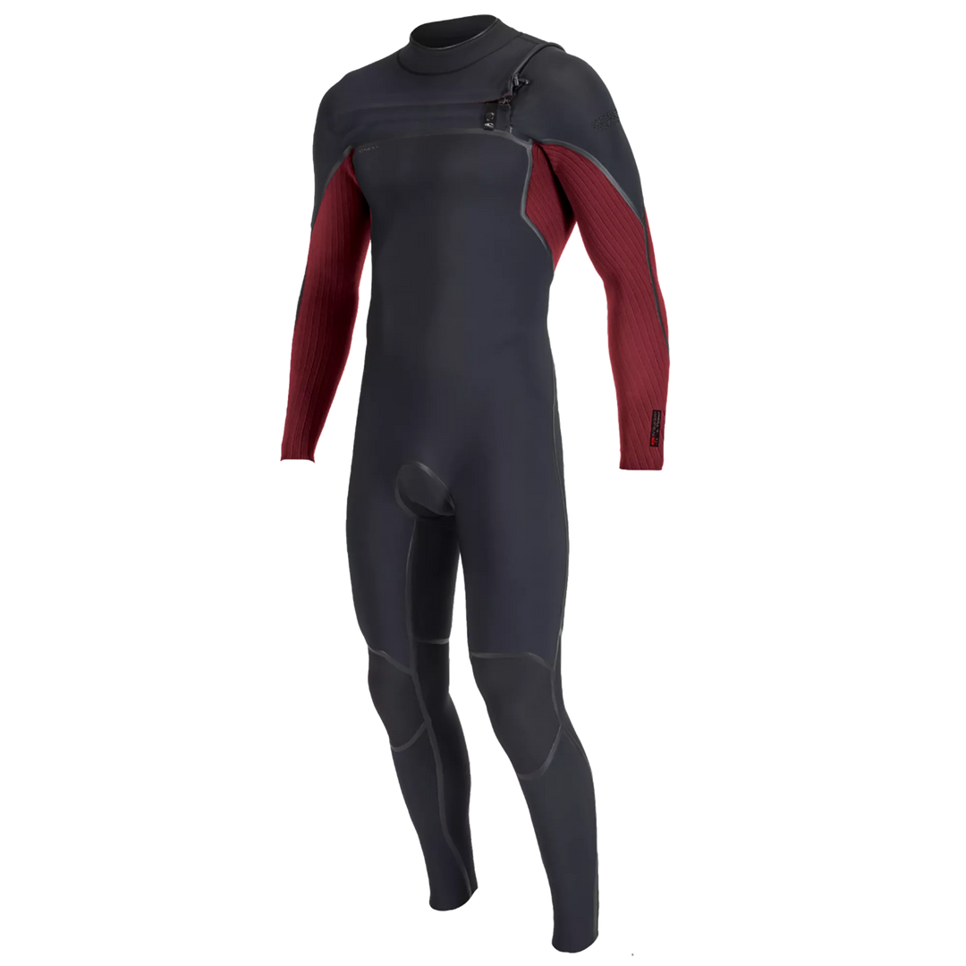 Black and red wetsuit on a white background