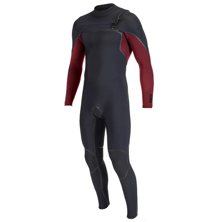 Black and red wetsuit on a white background