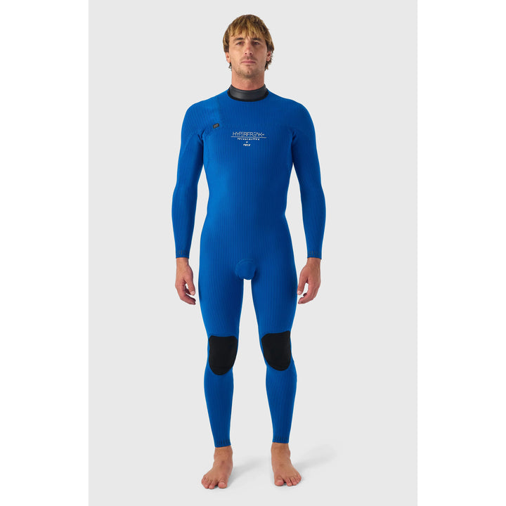Man wearing a blue wetsuit on a white background