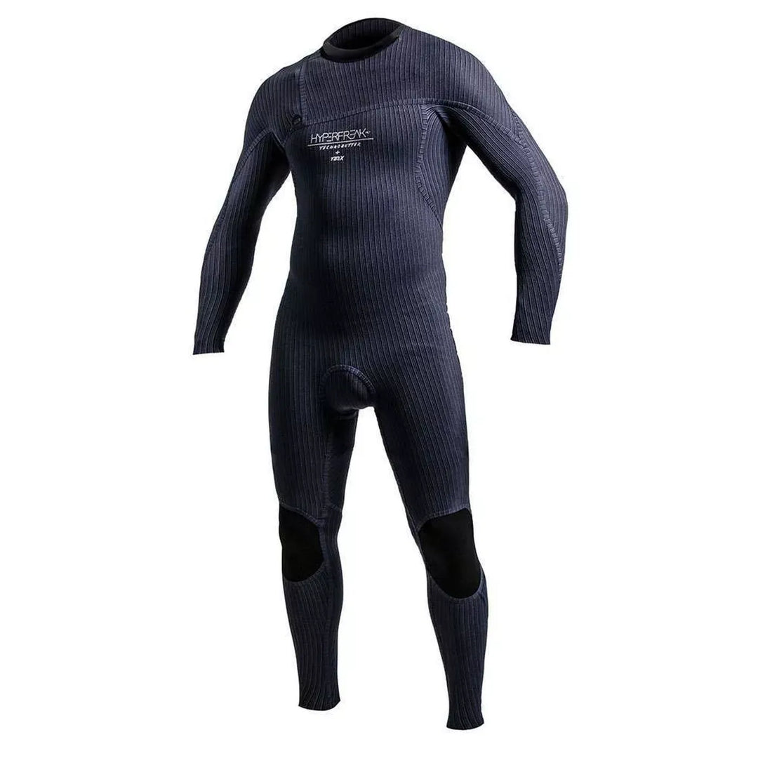 Black wetsuit with Hyperfreak branding on a white background