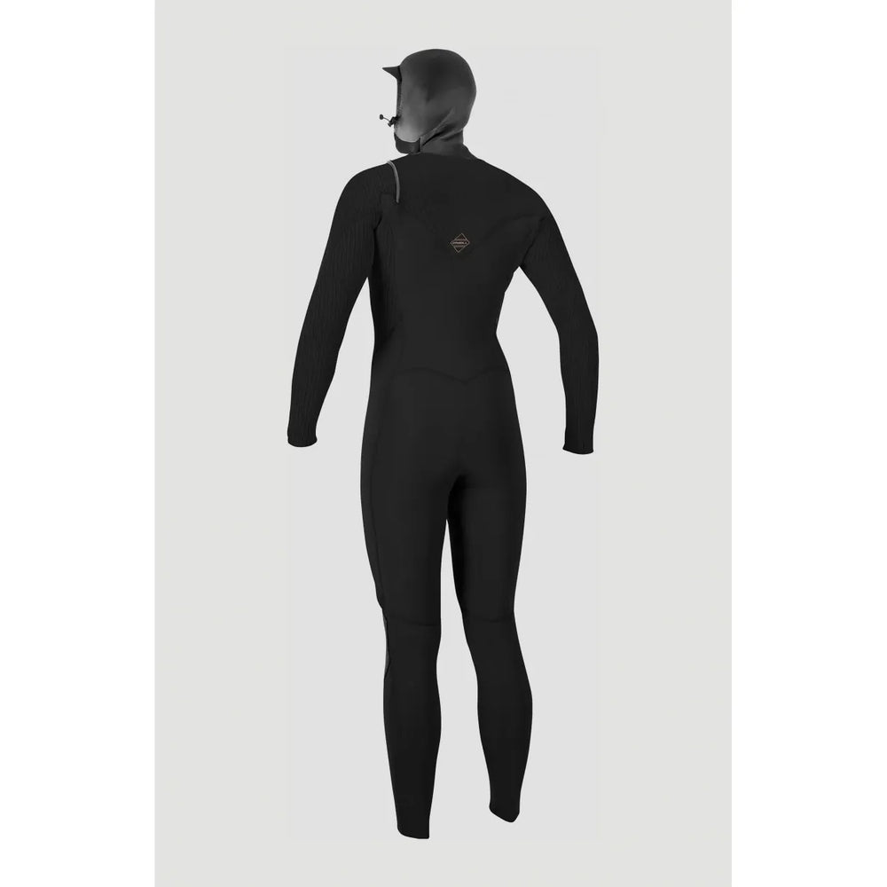 Black wetsuit with a hood on a light grey background
