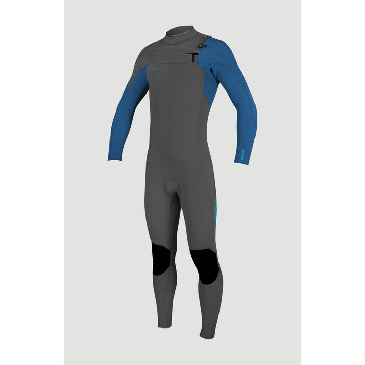 Grey and blue wetsuit on a light grey background