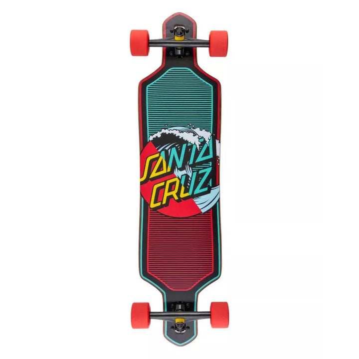 Longboard with Santa Cruz logo on a white background