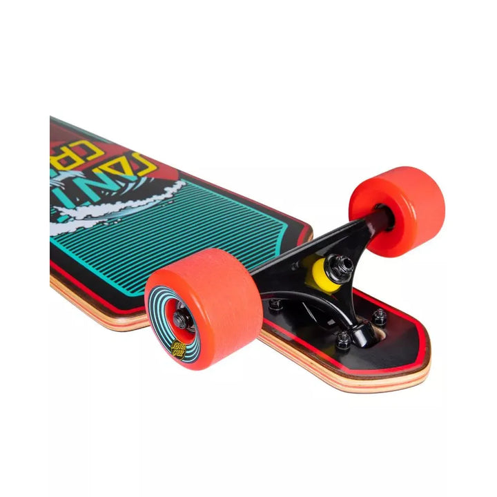 Longboard with red wheels on a white background