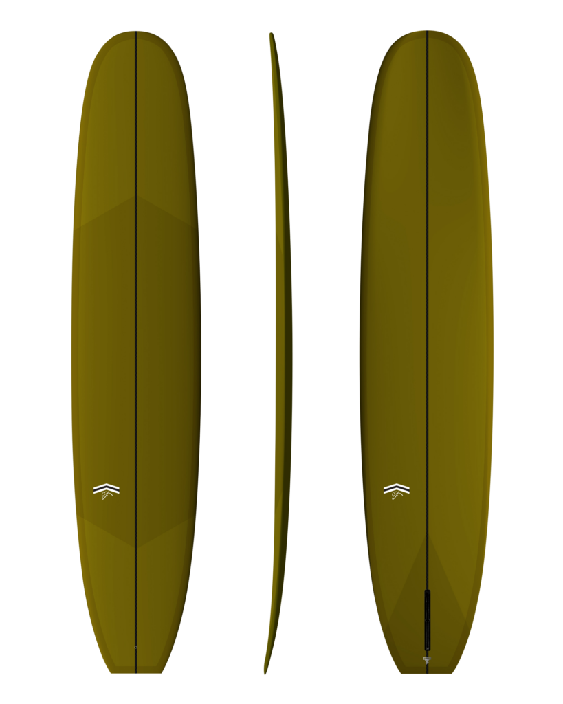 Green surfboard shown from multiple angles on a white background