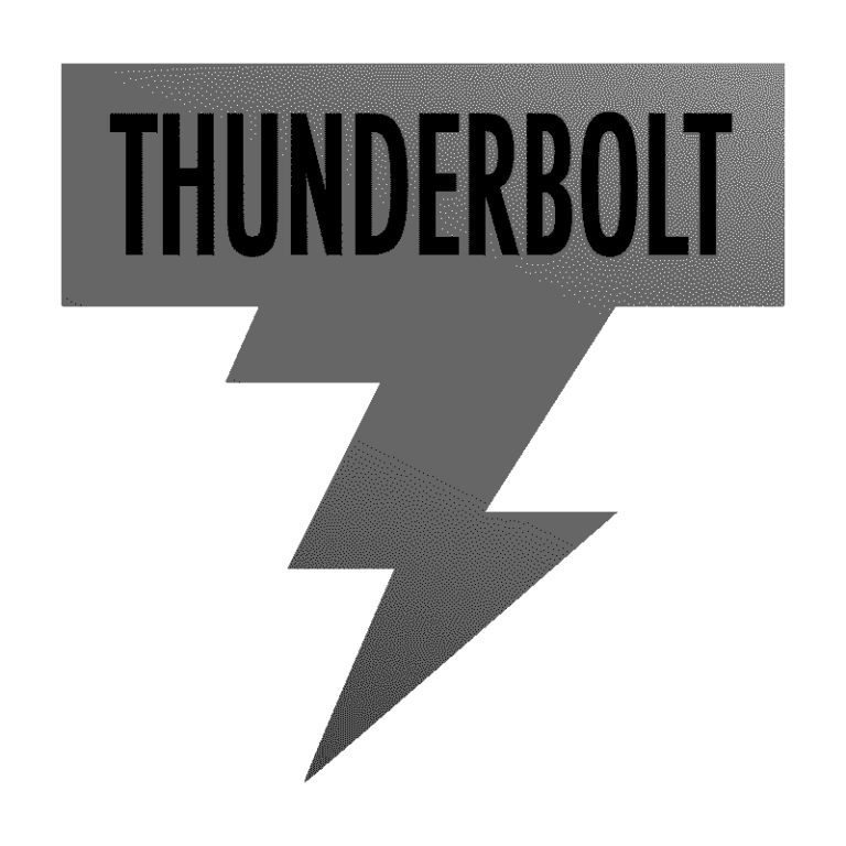 Logo with the word 'THUNDERBOLT' and a lightning bolt design on a white background